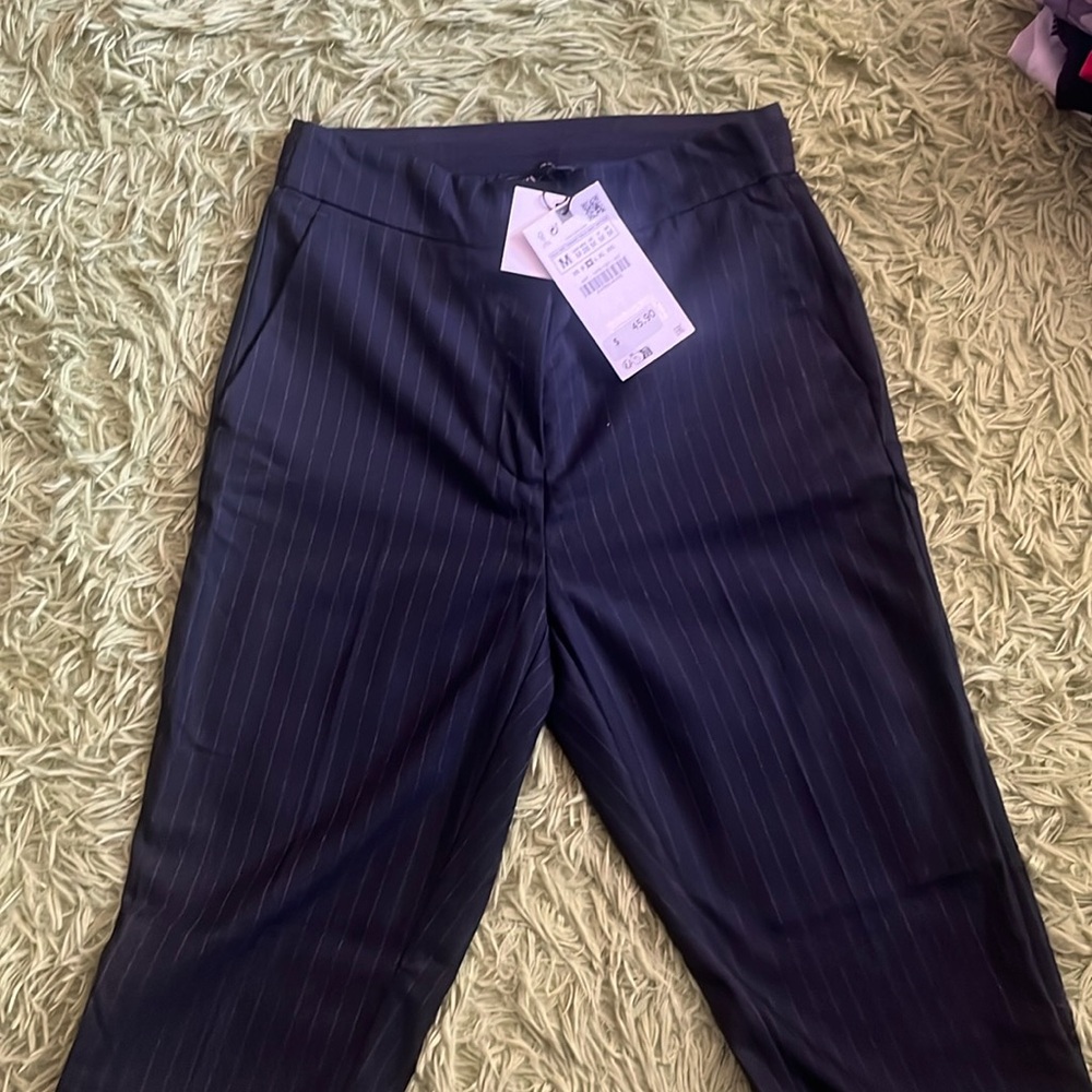 Pinstripe navy jogger waste Zara pants